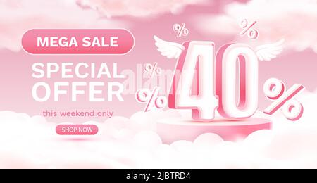 Mega SALE Sonderangebot 40, Stage Podium Prozent, Rabatt Verkauf. Vektorgrafik Stock Vektor