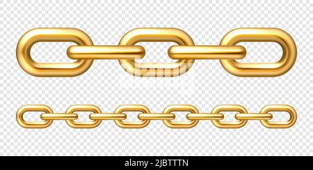 Realistische vergoldete Metallkette mit goldenen Gliedern auf kariertem Hintergrund. Vektorgrafik. Stock Vektor