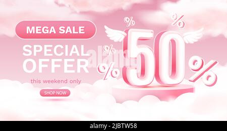 Mega SALE Sonderangebot 50, Stage Podium Prozent, Rabatt Verkauf. Vektorgrafik Stock Vektor