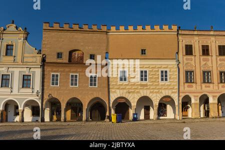 Historische Häuser im Abendlicht auf dem Marktplatz in Telc, Tschechische Republik Stockfoto