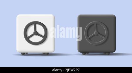 3D digitale Ikone eines Safes in weißen und schwarzen Farben. Vektorgrafik Stock Vektor