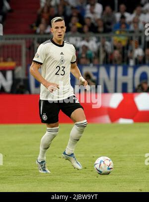 München, Deutschland. 07.. Juni 2022. 7.. Juni 2022, Allianz Arena, München, UEFA Nations League Deutschland gegen England, im Bild Nico Schlotterbeck (Deutschland) Quelle: dpa/Alamy Live News Stockfoto