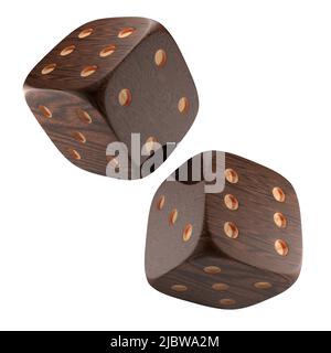 Holzwürfel mit Schneideweg auf weißem Hintergrund. 3D Rendern. Stockfoto