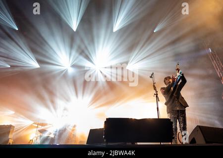 Exeter, 16. 2018. August: Manic Street Preachers auf der Bühne beim Beautiful Days Festival Stockfoto