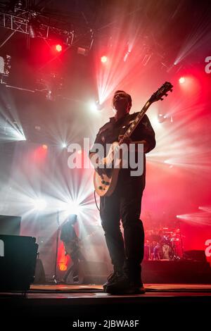 Exeter, 16. 2018. August: Manic Street Preachers auf der Bühne beim Beautiful Days Festival Stockfoto