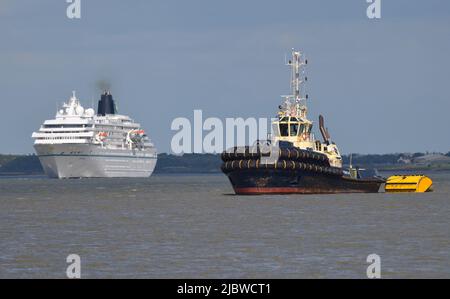 08/06/2022 Gravesend UK Kreuzfahrt-Schiff MS Amadea vorbei an Gravesend an einem sonnigen Nachmittag auf der Themse auf ihrem Weg für eine Übernachtung in Greenwich Stockfoto