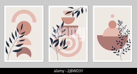 Sammlung von Postern. Minimalistischer Stil. Mit einem modernen Boho-Stil Design. Kubismus. Zusammensetzung von einfachen Figuren. Design für Zeichnung, Logo, Plakate, in Stock Vektor