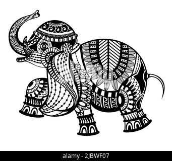 Dekorative indische Elefanten.Indische Thema mit Ornamenten. Vektor-isoliertes Bild Stock Vektor
