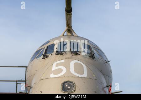 York.Yorkshire.Vereinigtes Königreich.Februar 16. 2022.Ein Handley Page Victor-Bomber, der früher von der Royal Air Force verwendet wurde, wurde bei der Yorkshire Air ausgestellt Stockfoto