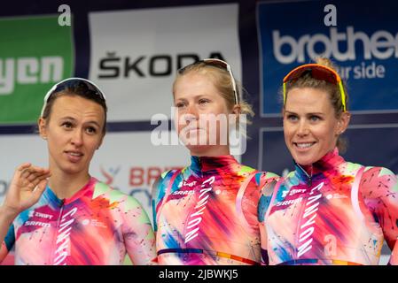 Mikayla Harvey von Canyon/SRAM Racing im Colchester Sports Park für das UCI Women’s Tour Radrennen Etappe 1 nach Bury St. Edmunds Stockfoto