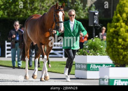 Bramham International, Bramham Park, West Yorkshire. 8.. Juni 2022. Zara Tindall mit KLASSENANGELEGENHEIT während der ersten Pferdebesichtigung Quelle:Peter Putnam/Alamy Live News Stockfoto