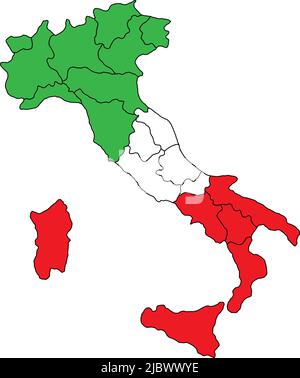 Karte von Italien mit regionalen Grenzen. Kolorierte politische Landkarte mit regionalen Verwaltungsgrenzen. Stock Vektor