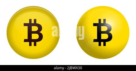Schwarzes Bitcoin-Symbol in gelber Kugel oder 3D Kreis Stock Vektor