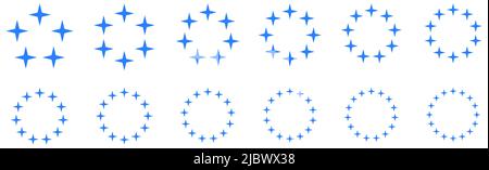 Kreis aus vier spitzen Sternen, Version mit fünf bis sechzehn Objekten, kann als Infografik-Element verwendet werden Stock Vektor