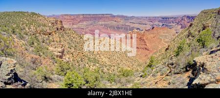 Blick auf den Südrand des Grand Canyon, Arizona, mit Blick auf den Tanner Trail östlich von Lipan Point. Stockfoto