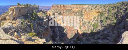 Zuni Point von der Ostseite des Moran Point am Grand Canyon South Rim Arizona aus gesehen. Stockfoto