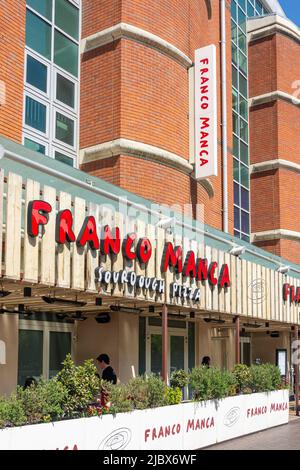 Franco Manca Sourdough Pizza Restaurant, The Oracle Riverside Shopping Center, Reading, Bergshire, England, Großbritannien Stockfoto