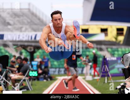 Hayward Field, Eugene, OR, USA. 8.. Juni 2022. Trpimir Siroki aus Texas A&M Corpus Christi tritt im Weitsprung des Decathlon während der NCAA Track & Field Championships 2022 im Hayward Field, Eugene, OR, an. Larry C. Lawson/CSM (Cal Sport Media über AP Images). Kredit: csm/Alamy Live Nachrichten Stockfoto