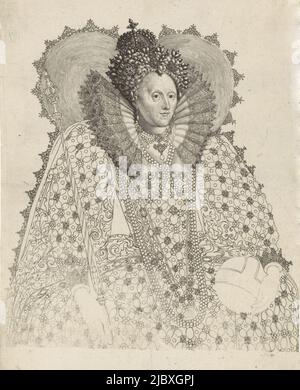 Porträt von Elizabeth I. Tudor, Königin von England, Druckerei: Crispijn van de Passe (I), Isaac Oliver, unbekannt, nach 1603 - 1637, Papier, Gravur, H 193 mm × B 155 mm Stockfoto