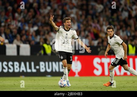 München, Deutschland. 7.. Juni 2022. Thomas Muller (GER) Fußball/Fußball : Gruppenphase der UEFA Nations League für das Finalturnier Gruppe A3 zwischen Deutschland 1-1 England in der Allianz Arena in München, Deutschland . Quelle: Mutsu Kawamori/AFLO/Alamy Live News Stockfoto