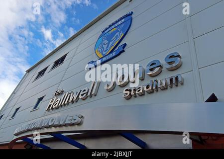 Das Halliwell Jones Stadium, Heimstadion des Warrington Wolves Rugby League Club, Konferenzzentrum, Mike Gregory Way, Warrington, England, WA2 7NE Stockfoto