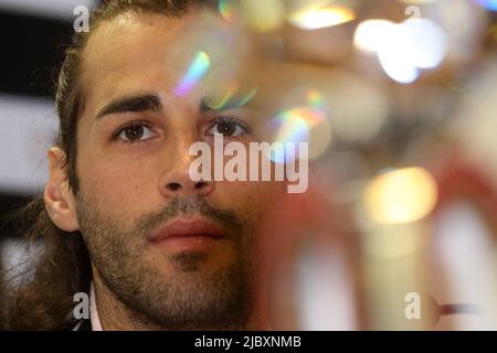 Rom, Italien. 8.. Juni 2022. Gianmarco Tamberi (ITA) während der Pressekonferenz der Goldenen Gala der Wanda Diamond League Pietro Mennea im Stadio Olimpico in Rom, Italien, am 8 2022. Juni. (Bild: © Giuseppe Fama/Pacific Press via ZUMA Press Wire) Stockfoto