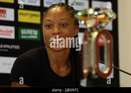 Rom, Italien. 8.. Juni 2022. Allyson Felix (USA) während der Pressekonferenz der Goldenen Gala der Wanda Diamond League Pietro Mennea im Stadio Olimpico in Rom, Italien, am 8 2022. Juni. (Bild: © Giuseppe Fama/Pacific Press via ZUMA Press Wire) Stockfoto