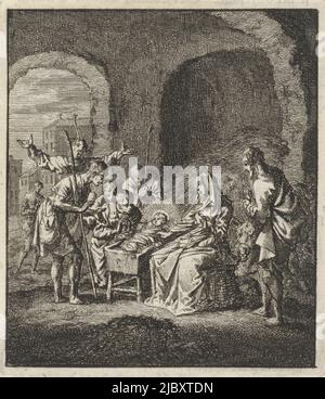 Anbetung der Hirten, Druckerei: Jan Luyken, Verlag: Jan Rieuwertsz. (II), Verlag: Barent Visscher, Amsterdam, 1706, Papier, Radierung, Buchdruck, H 92 mm × B 80 mm Stockfoto