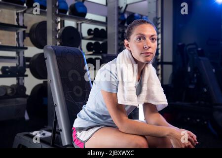 Fit, junge Frau arbeitet, Porträt. Stockfoto