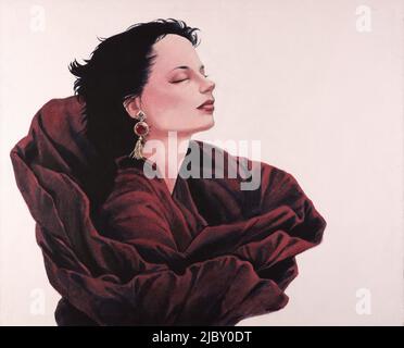 Frau in rotem Kleid, Acrylmalerei auf Leinwand Stockfoto