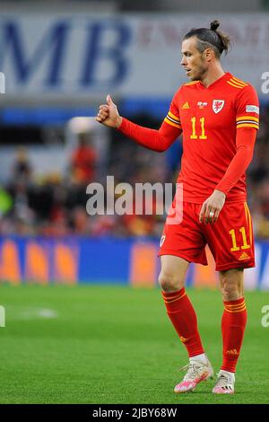 Cardiff, Großbritannien. 08.. Juni 2022. Gareth Bale (Wales no 11 )

während des internationalen Nations-League-Spiels der Herren zwischen Wales &amp; Niederlande im Cardiff City Stadium in Cardiff, Wales Karl W Newton/Sports Pressefotos SPP Credit: SPP Sport Press Photo. /Alamy Live News Stockfoto