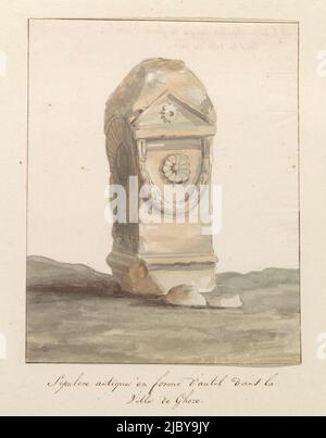 Grabmal in Form eines klassischen Altars in der Stadt Gozo, Louis Ducros, 1778, Zeichnung aus dem Album 'Voyage en Italie, en Sicile et à Malte', 1778., Zeichner: Louis Ducros, 1778, Papier, Bürste, H 236 mm × B 187 mm Stockfoto