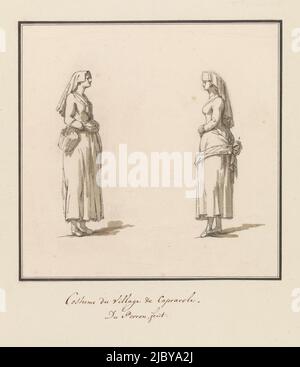 Kostüme von Caprarola, anonym, 1778, Zeichnung aus dem Album 'Voyage en Italie, en Sicile et à Malte', 1778., Zeichner: Anonym, 1778, Papier, Stift, Bürste, H 207 mm × B 209 mm Stockfoto