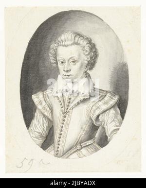 Porträt von Henri de Bourbon, Prince de Condé, Jacob de Gheyn (II), 1594 - 1599, Entwurf für einen Druck., Zeichner: Jacob de Gheyn (II), 1594 - 1599, Papier, Stift, Pinsel, H 94 mm × B 77 mm Stockfoto