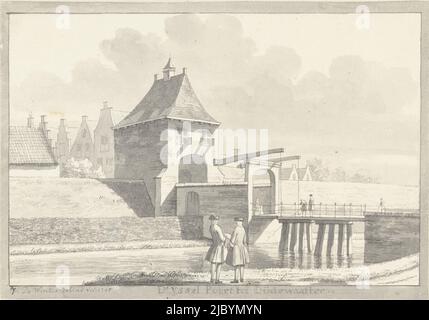 Das IJssel-Tor in Oudewater, Hendrik de Winter, 1745, Zeichner: Hendrik de Winter, 1745, Papier, Stift, Pinsel, H 152 mm × B 218 mm Stockfoto