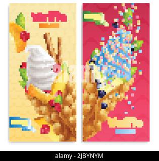 Bubble hong kong Waffeln realistische Banner mit editierbaren Text und Bildern von Süßwarenprodukten mit Obst-Vektor-Illustration Stock Vektor