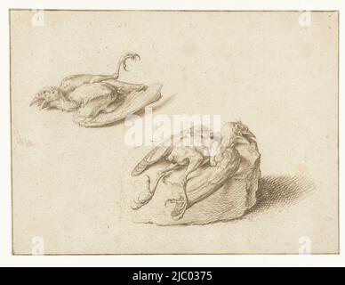 Zwei Studien eines toten Vogels, Jacob de Gheyn (II), 1575 - 1625, Zeichner: Jacob de Gheyn (II), 1575 - 1625, Papier, Stift, H 156 mm × B 208 mm Stockfoto