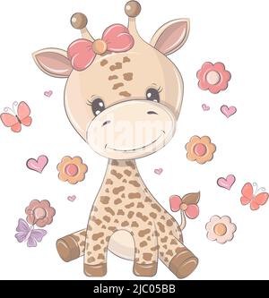 Schöne Giraffe isoliert auf weißem Hintergrund. Niedliche Tier Illustration für Baby-Produkte und Urlaub. Katzenbilder sind perfekt für Aufkleber, T-Shirts Stock Vektor