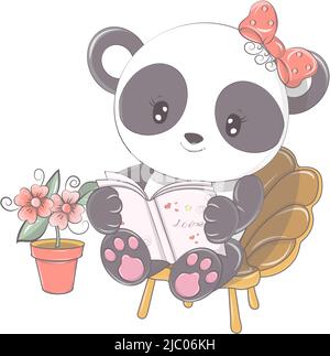 Tier für Babyprodukte und Urlaub. Niedlichen Panda mit lustigen Augen, Figur Illustration ist in Cartoon-Stil gemacht. Isolierte Tierdarstellung in Stock Vektor