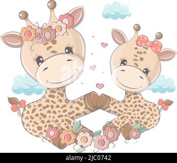 Giraffe im Cartoon-Stil isoliert auf weißem Hintergrund. Die Bilder sind sowohl für Kinderprodukte, als auch perfekt für Kinderpartys gemacht. Der Stock Vektor