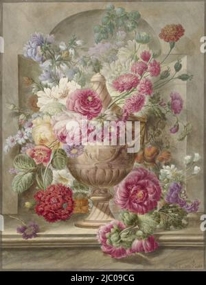 Blumenvase, Zeichner: Pieter van Loo, (auf Objekt erwähnt), 1745 - 1784, Papier, Pinsel, H 485 mm × B 369 mm Stockfoto