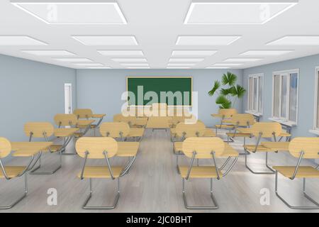 Klassenzimmer für Innenschulen. 3d-Illustration. Zurück zur Schule Stockfoto