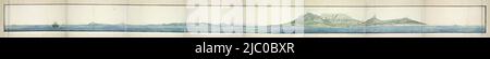 In einem weiten Kreis von und nach Robben Island gesehen, in einer Karte zugänglich, durch Teile A bis J., Panorama von Kapstadt und seiner Umgebung vom Meer aus gesehen., Zeichner: Robert Jacob Gordon, (zugeschrieben), Zeichner: Johannes Schumacher, (möglicherweise), Kaapprovincie, 1778, Papier, Stift, Pinsel, H mm × B mm, H 415 mm × B 7700 mm Stockfoto
