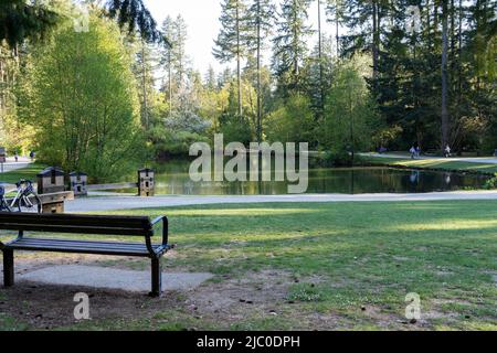 Burnaby, British Columbia, Kanada - April 22 2021 : Central Park Upper Pond im Frühling. Stockfoto