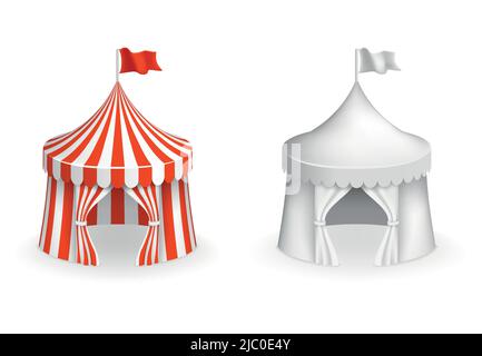 Rundes Zirkuszelt. Vector Festzelt mit Eingangsdarstellung. Zirkus und Karneval, Mockup Zelt zur Unterhaltung Stock Vektor