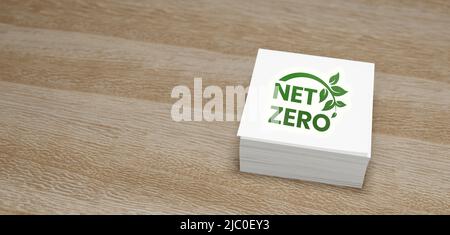 NET Zero-Symbol auf Papierbanner mit Platz für Text 3D Render Stockfoto