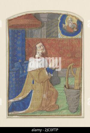 Miniatur aus einem Stundenbuch: König David im Gebet, Zeichner: Anonym, 1475 - 1500, Pergament (tierisches Material), Pinsel, H 94 mm × B 67 mm Stockfoto