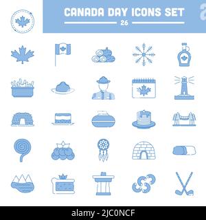 Flat Style Canada Day Symbol Oder Symbol In Blau Und Weiß Gesetzt. Stock Vektor