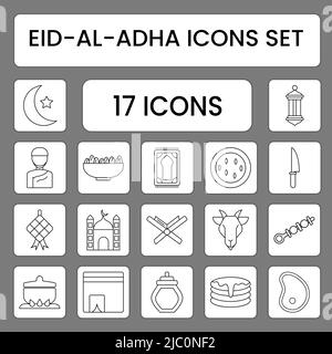 Illustration Des Schwarzen Linearen Stils Eid Al Adha-Symbolsatz Oder -Symbols. Stock Vektor