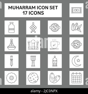 17 Muharram Line Art Icon Auf Grauem Und Weißem Quadratischen Hintergrund. Stock Vektor